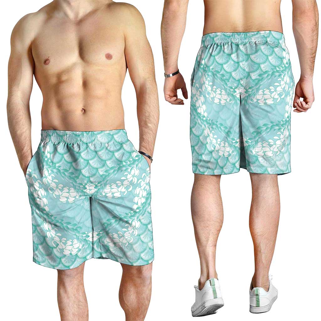 Light Turquoise Mermaid Puakenikeni Maile Lei Shorts for Men LT01 - Polynesian Pride