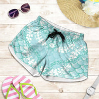 Light Turquoise Mermaid Puakenikeni Maile Lei Shorts for Women LT01 Turquoise - Polynesian Pride