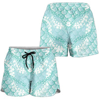 Light Turquoise Mermaid Puakenikeni Maile Lei Shorts for Women LT01 - Polynesian Pride