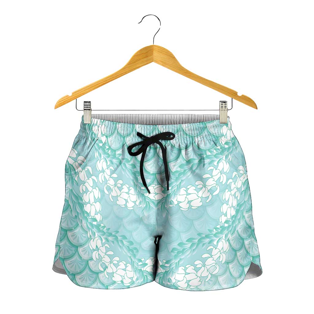 Light Turquoise Mermaid Puakenikeni Maile Lei Shorts for Women LT01 - Polynesian Pride