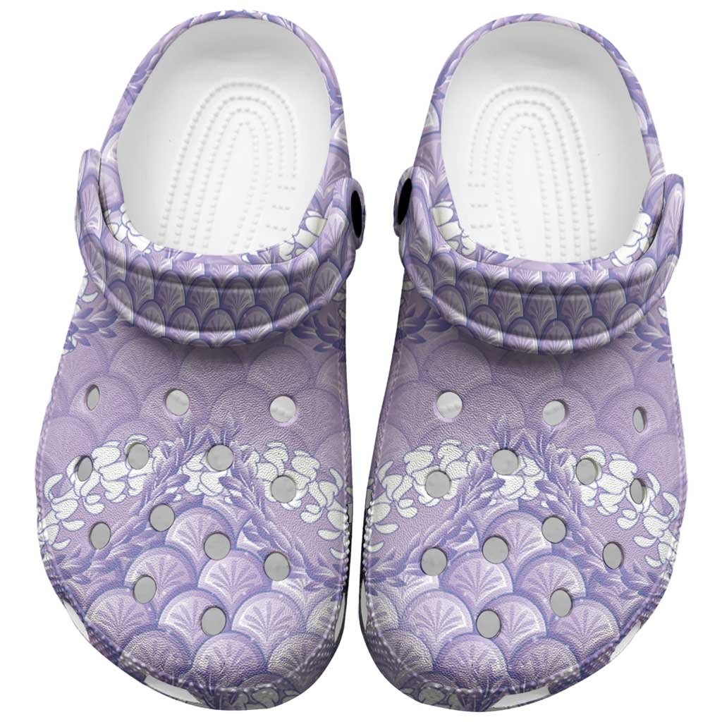 Lilac Mermaid Puakenikeni Maile Lei Clogs Shoes