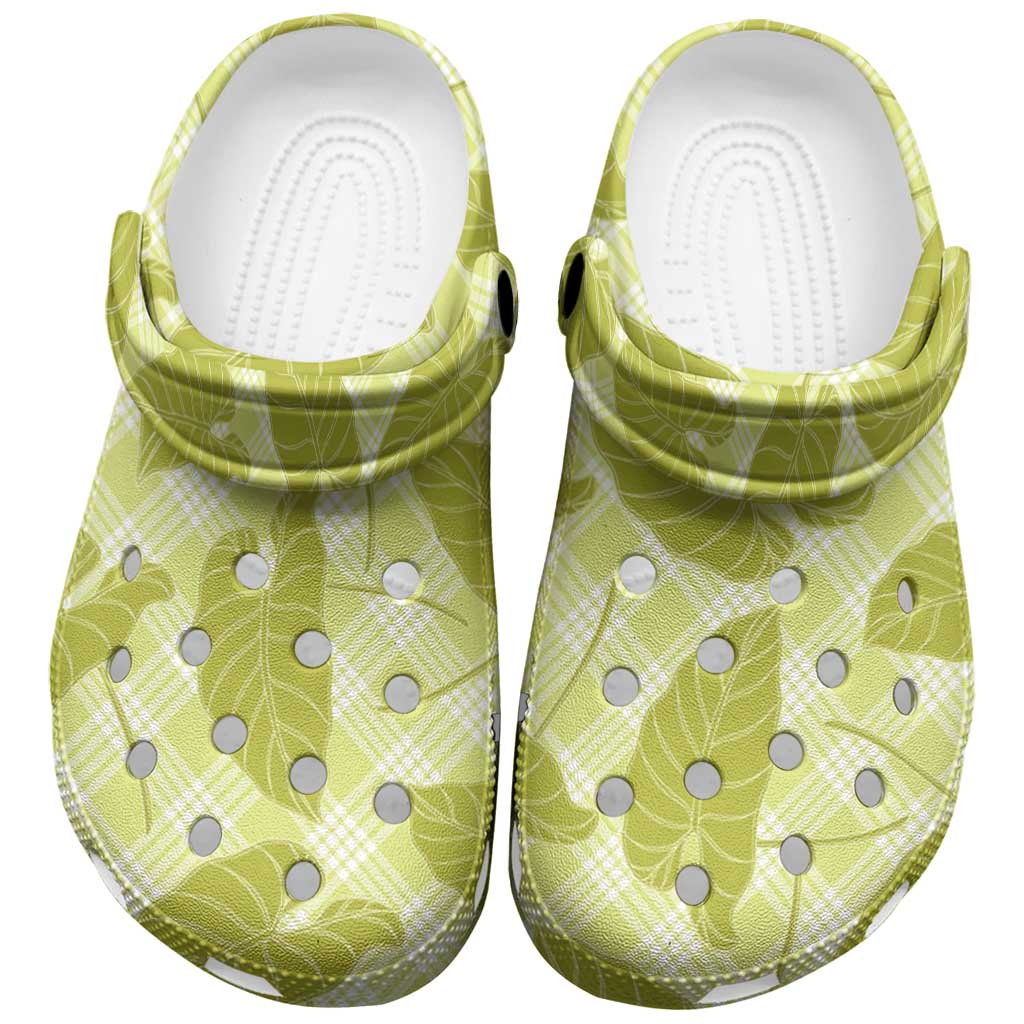 Lime Green Hawaii Kalo Palaka Motifs Clogs Shoes Hawaiian Taro Leaves Elegant Vibes LT14 Lime Green - Polynesian Pride
