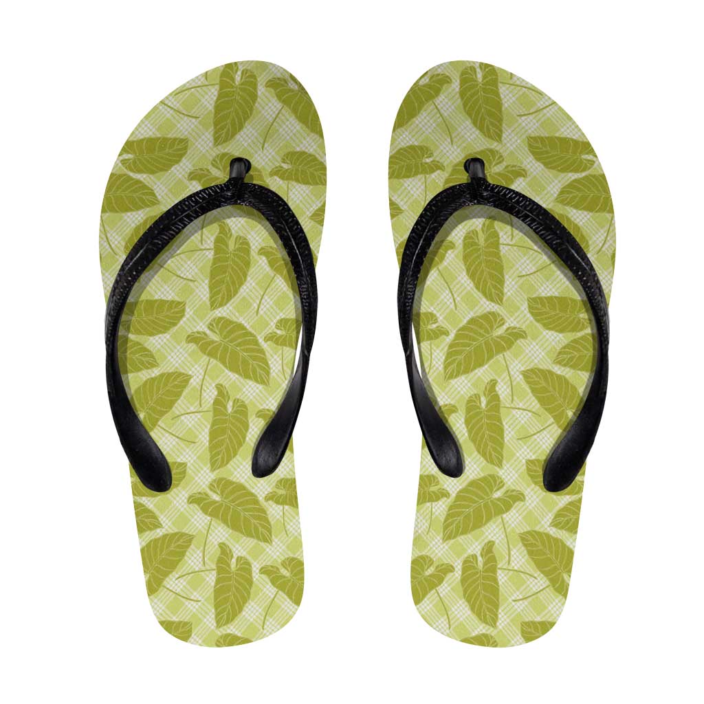Lime Green Hawaii Kalo Palaka Motifs Flip Flops Hawaiian Taro Leaves Elegant Vibes LT14 Lime Green - Polynesian Pride
