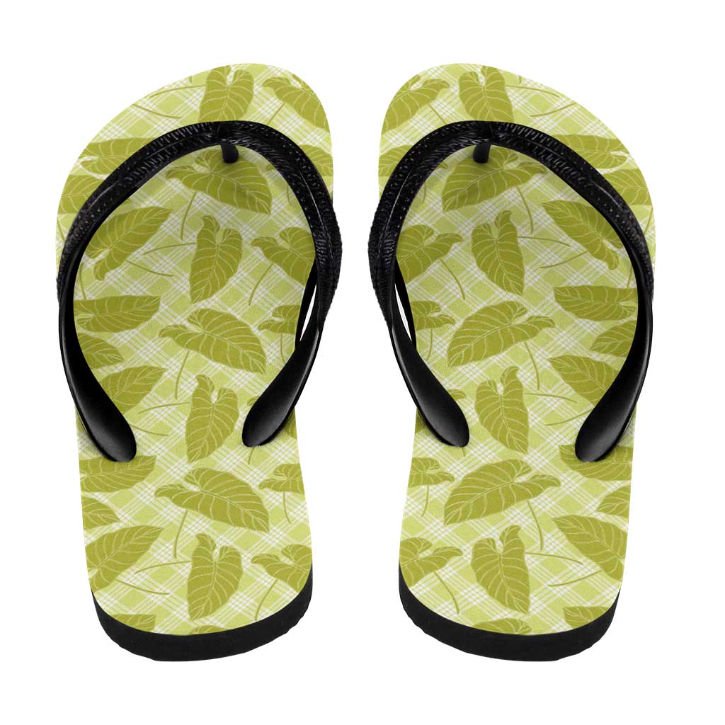 Lime Green Hawaii Kalo Palaka Motifs Flip Flops Hawaiian Taro Leaves Elegant Vibes LT14 - Polynesian Pride