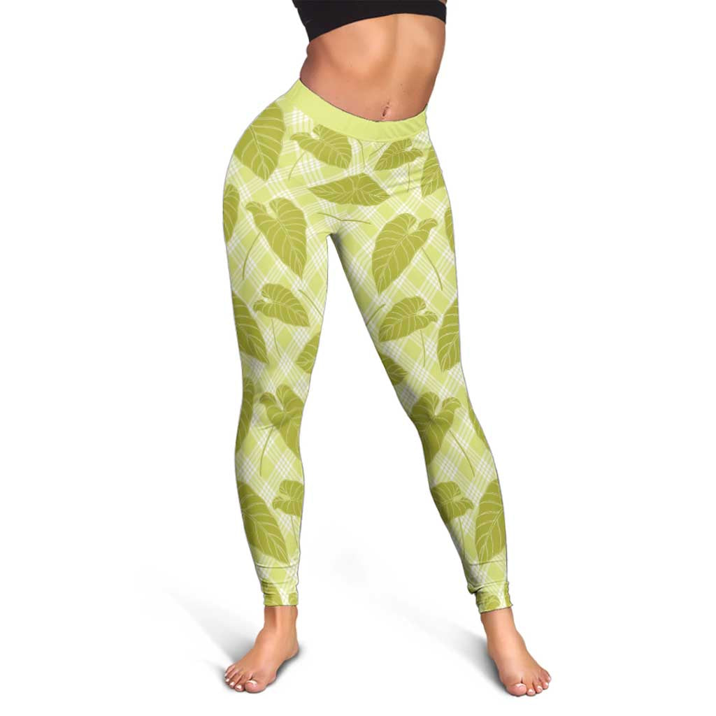 Lime Green Hawaii Kalo Palaka Motifs Leggings Hawaiian Taro Leaves Elegant Vibes LT14 - Polynesian Pride