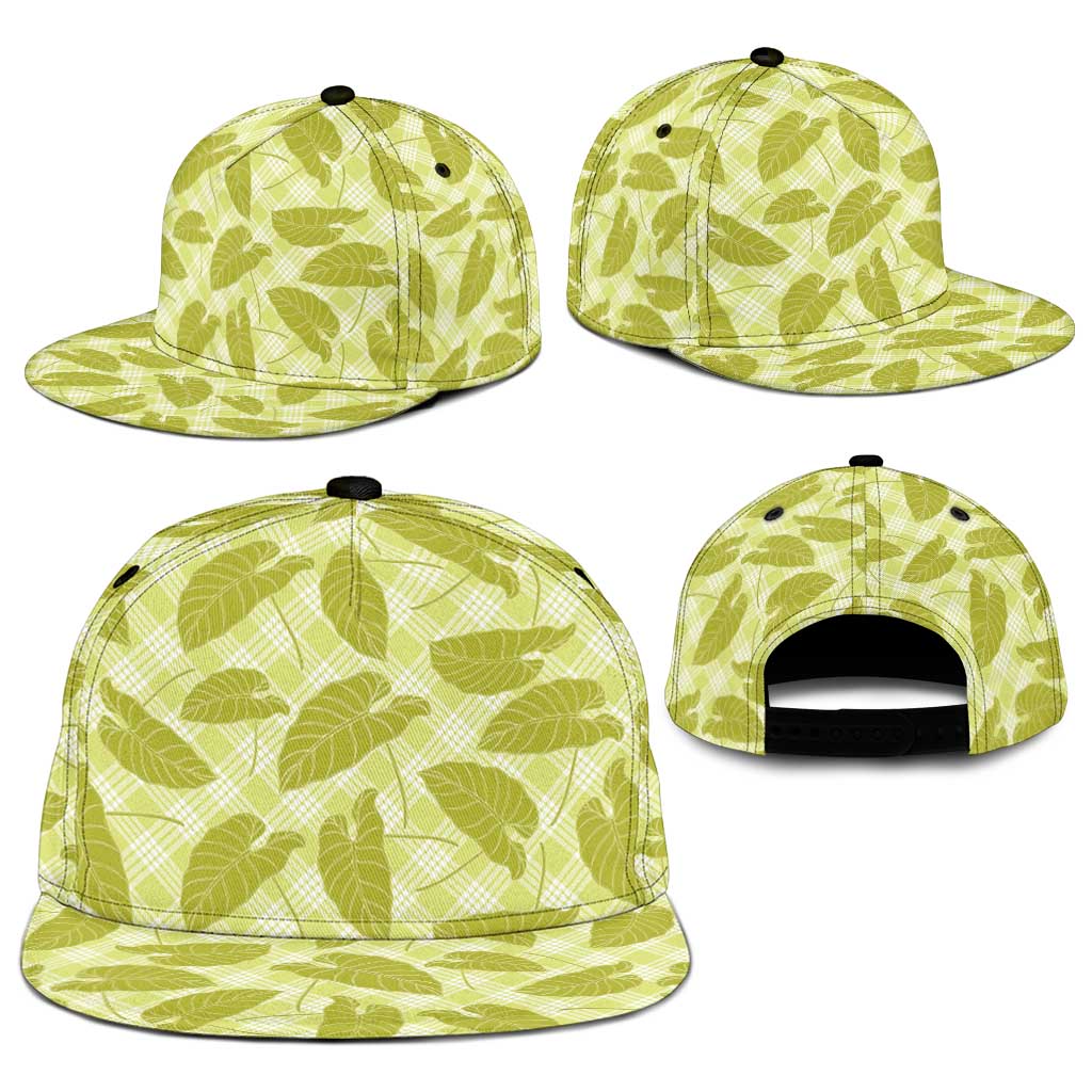 Lime Green Hawaii Kalo Palaka Motifs Snapback Cap Hawaiian Taro Leaves Elegant Vibes LT14 - Polynesian Pride
