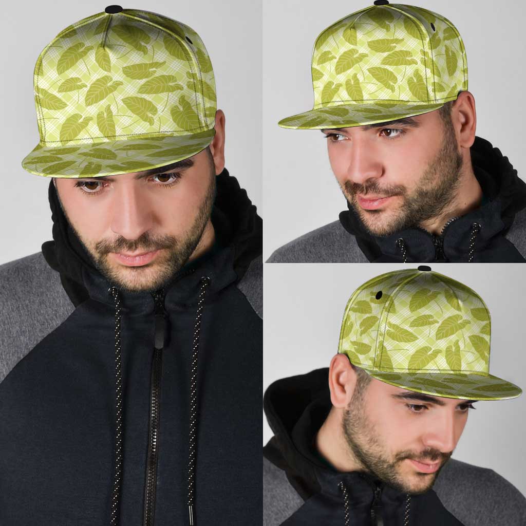 Lime Green Hawaii Kalo Palaka Motifs Snapback Cap Hawaiian Taro Leaves Elegant Vibes LT14 - Polynesian Pride