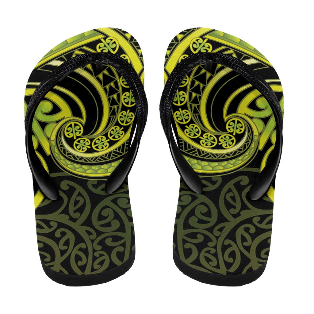 Lime Green New Zealand Mangopare Flip Flops Aotearoa Maori Koru Style - Polynesian Pride