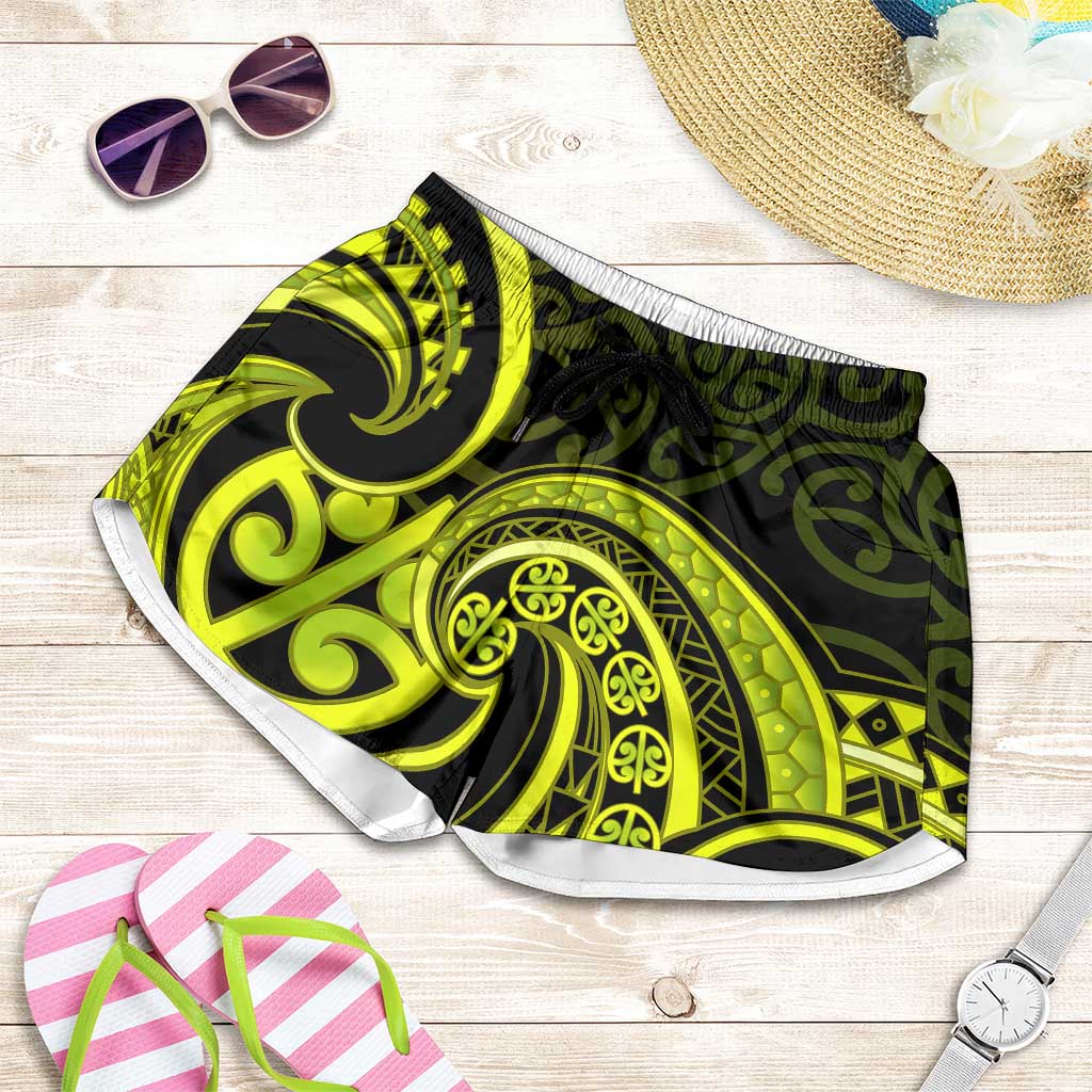 Lime Green New Zealand Mangopare Shorts for Women Aotearoa Maori Koru Style LT14 Lime Green - Polynesian Pride