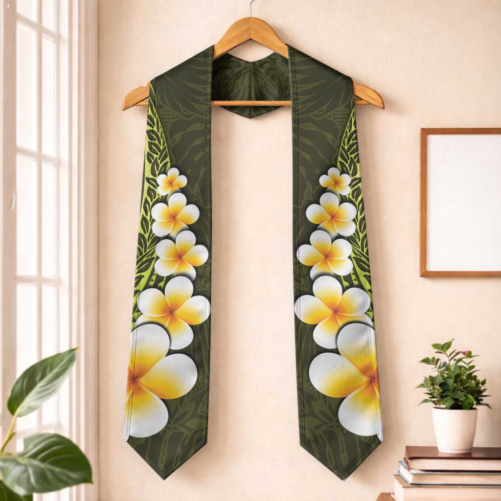 Lime Green Polynesia Graduation Stole Plumeria Tropical Leaves With Galaxy Polynesian Art LT14 One Size Lime Green - Polynesian Pride