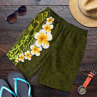 Lime Green Polynesia Shorts for Men Plumeria Tropical Leaves With Galaxy Polynesian Art LT14 Lime Green - Polynesian Pride