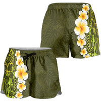 Lime Green Polynesia Shorts for Women Plumeria Tropical Leaves With Galaxy Polynesian Art LT14 - Polynesian Pride