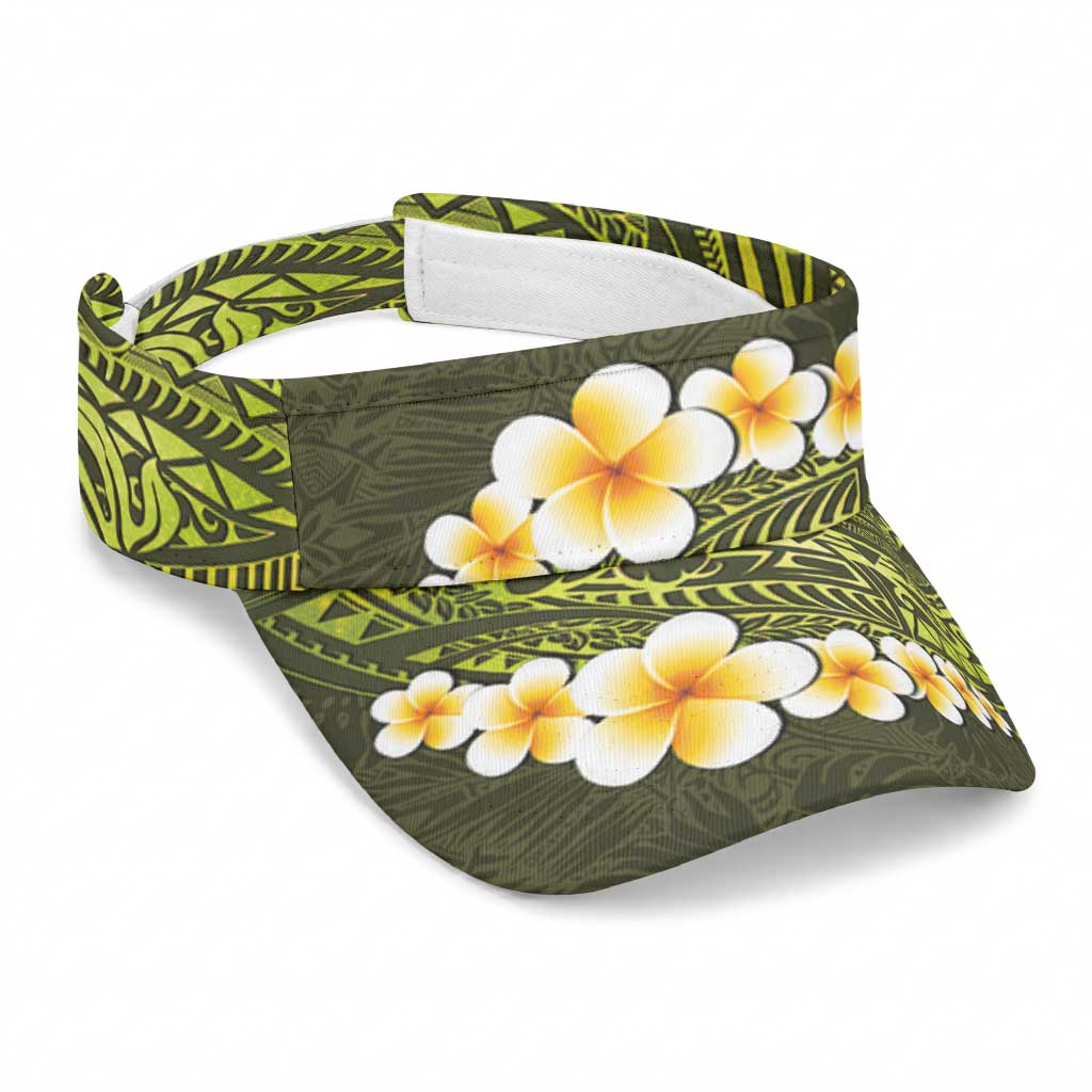 Lime Green Polynesia Sun Visor Cap Plumeria Tropical Leaves With Galaxy Polynesian Art LT14 Universal Fit Lime Green - Polynesian Pride