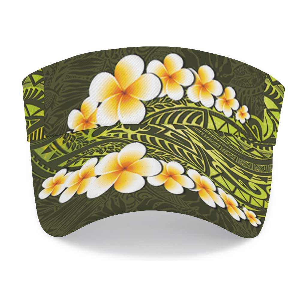 Lime Green Polynesia Sun Visor Cap Plumeria Tropical Leaves With Galaxy Polynesian Art LT14 - Polynesian Pride