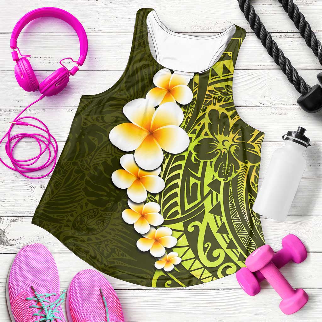 Lime Green Polynesia Women Racerback Tank Plumeria Tropical Leaves With Galaxy Polynesian Art - Polynesian Pride