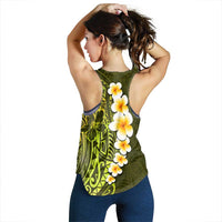 Lime Green Polynesia Women Racerback Tank Plumeria Tropical Leaves With Galaxy Polynesian Art - Polynesian Pride