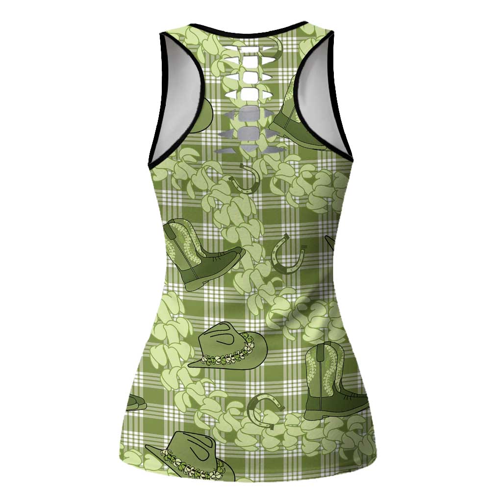 Lime Palaka Hawaii Cowboy Hollow Tank Top Puakenikeni Lei Paniolo Papale Seamless Vibes - Polynesian Pride