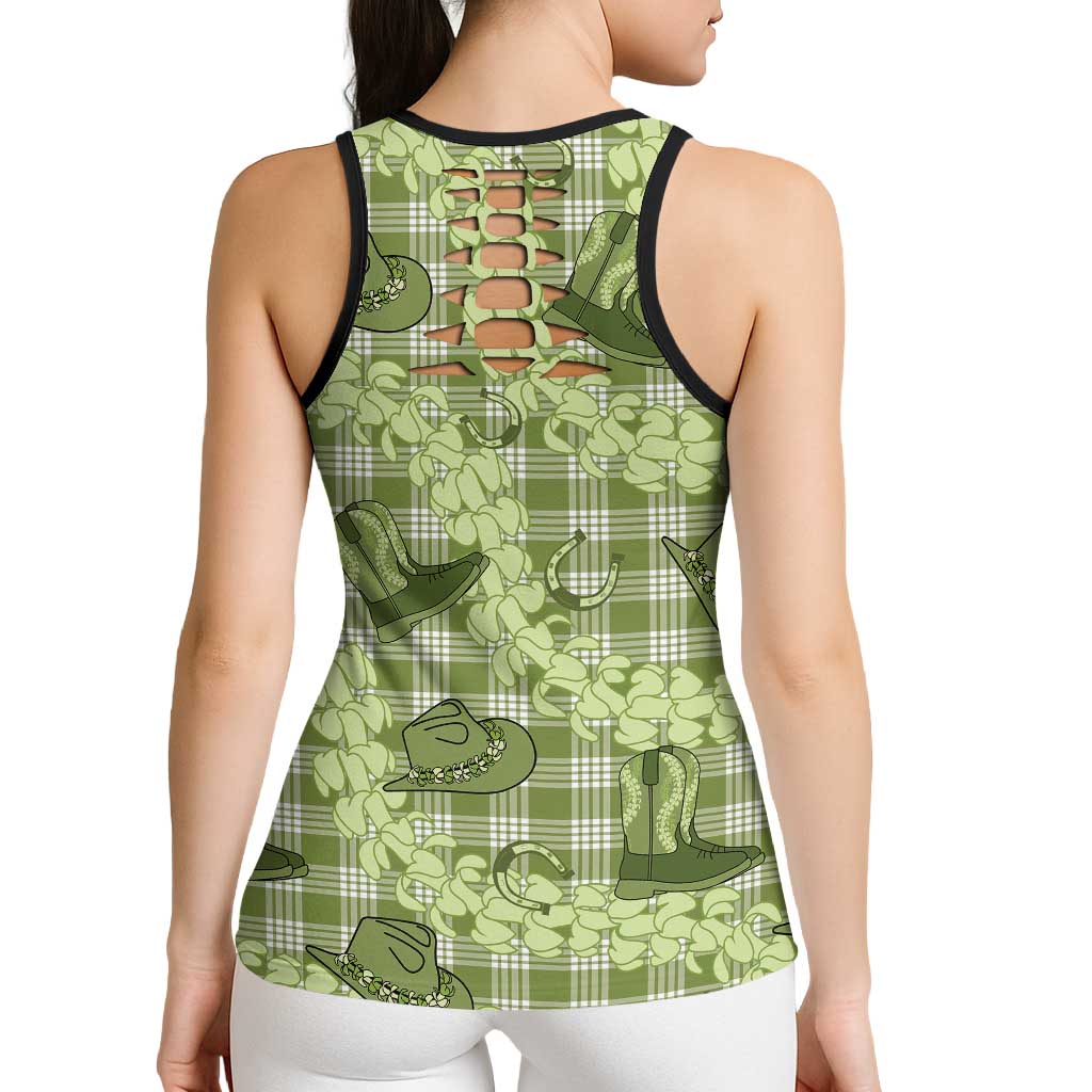 Lime Palaka Hawaii Cowboy Hollow Tank Top Puakenikeni Lei Paniolo Papale Seamless Vibes - Polynesian Pride