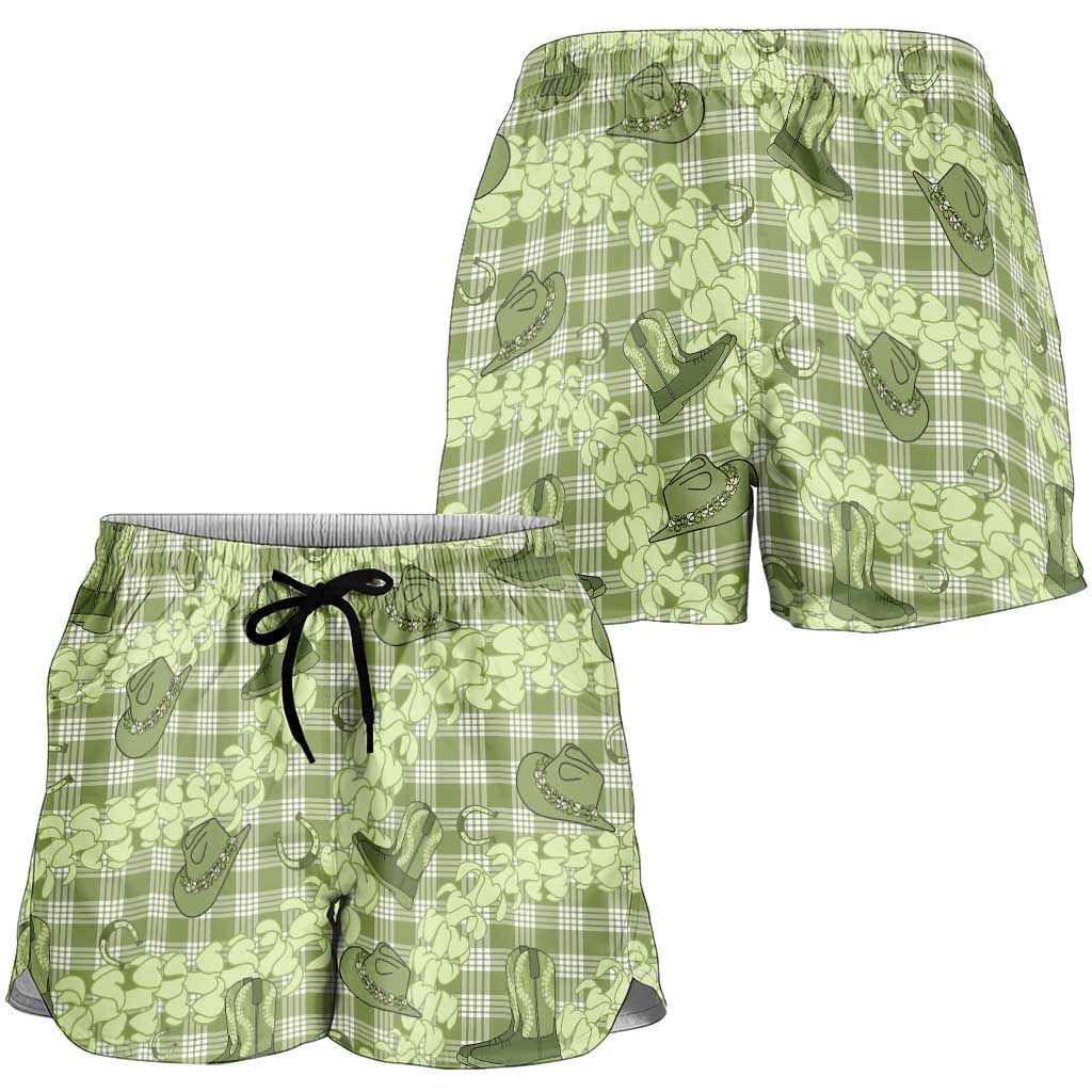 Lime Palaka Hawaii Cowboy Shorts for Women Puakenikeni Lei Paniolo Papale Seamless Vibes - Polynesian Pride