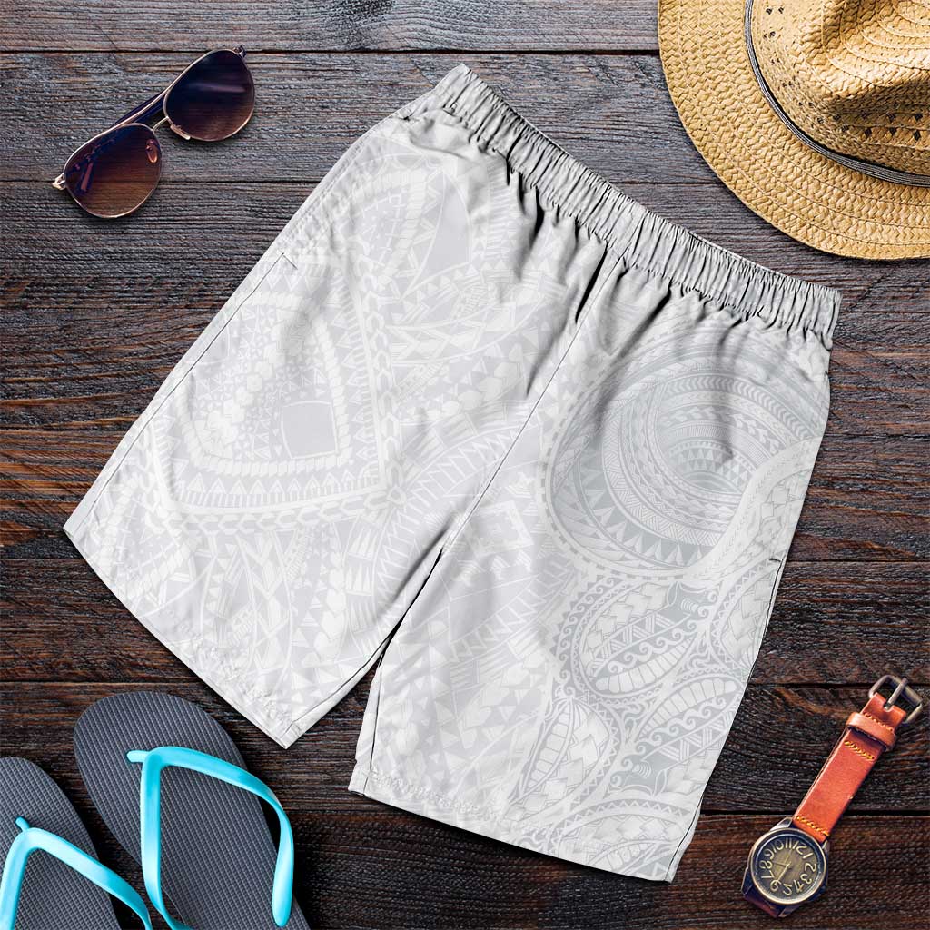 Lotu Tamaiti Shorts for Men Traditional Samoan Art Tattoos LT03 White - Polynesian Pride
