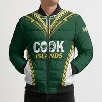 Custom Rugby League Cook Islands Bomber Puffer Jacket Tribal Pattern Green Version LT01 - Polynesian Pride