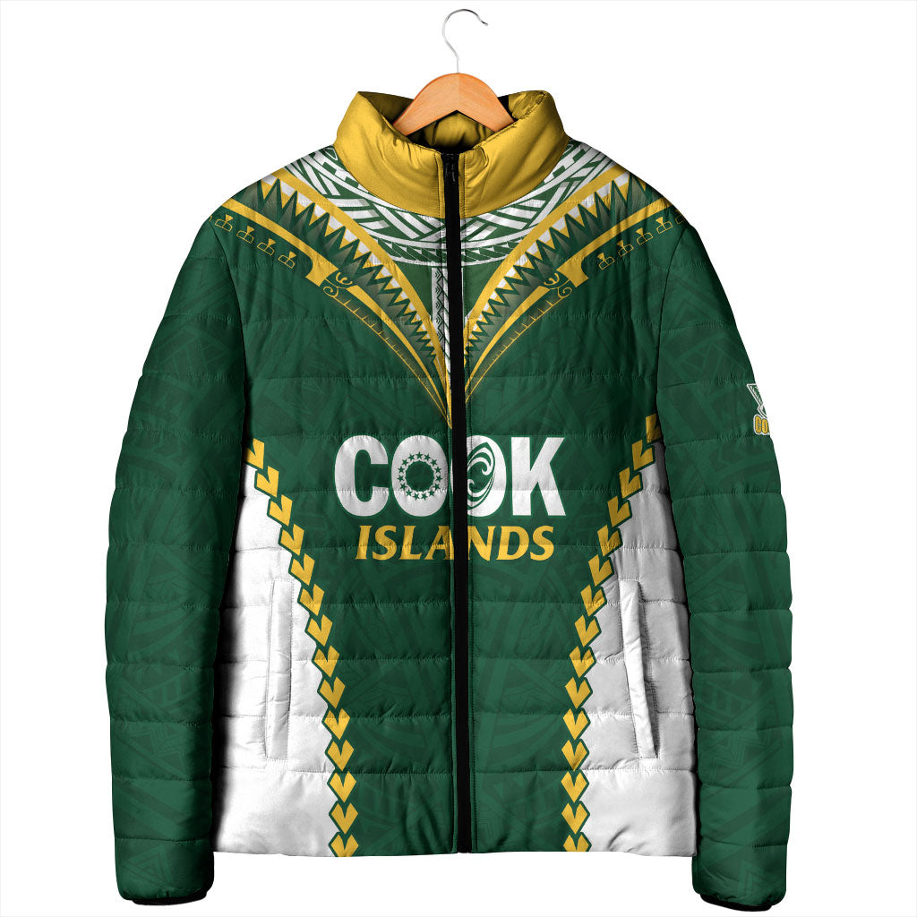 Custom Rugby League Cook Islands Padded Jacket Tribal Pattern Green Version LT01 - Polynesian Pride