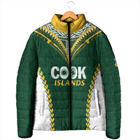 Custom Rugby League Cook Islands Padded Jacket Tribal Pattern Green Version LT01 - Polynesian Pride
