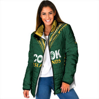 Custom Rugby League Cook Islands Padded Jacket Tribal Pattern Green Version LT01 Women Green - Polynesian Pride
