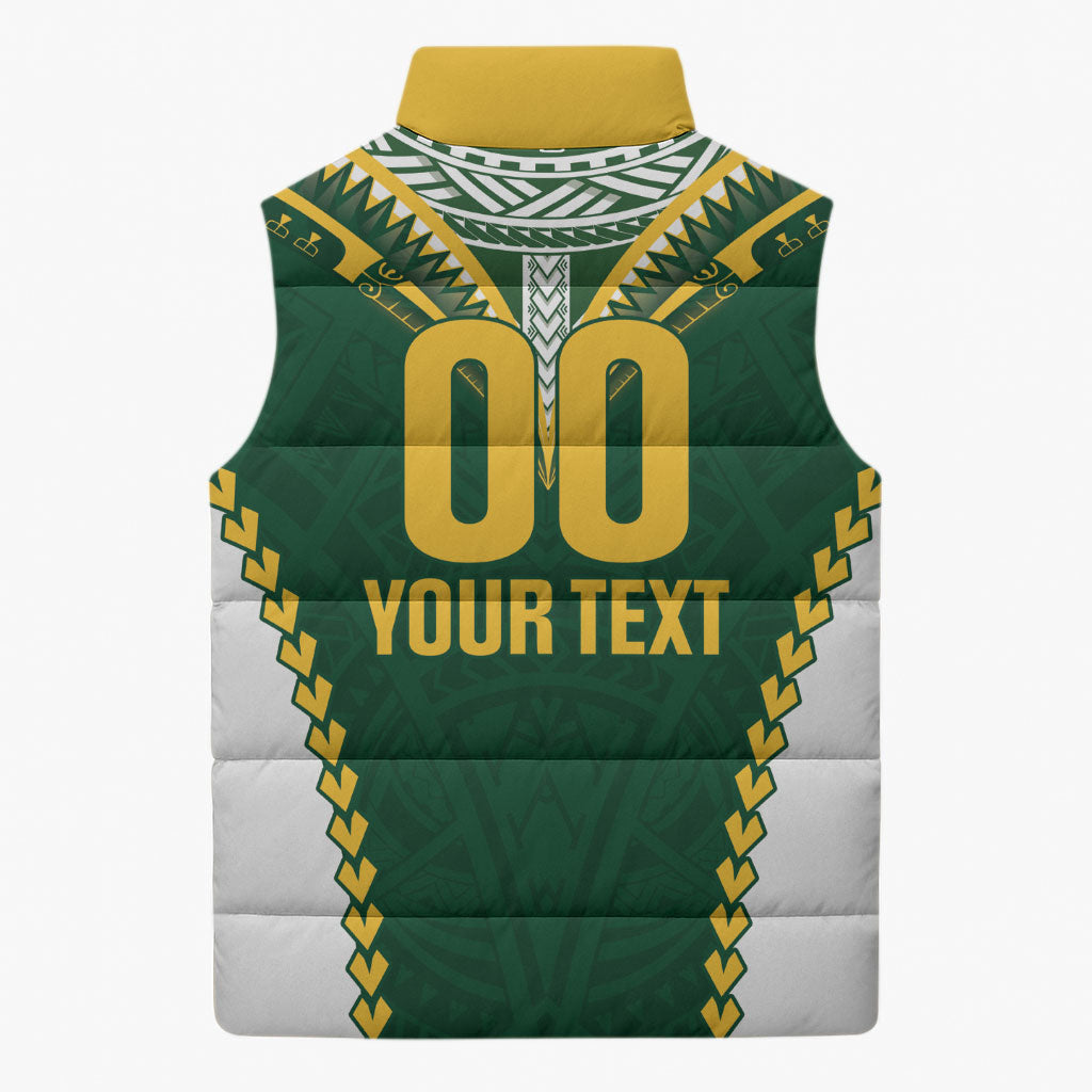 Custom Rugby League Cook Islands Sleeveless Puffer Jacket Tribal Pattern Green Version LT01 - Polynesian Pride