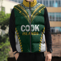 Custom Rugby League Cook Islands Sleeveless Puffer Jacket Tribal Pattern Green Version LT01 - Polynesian Pride
