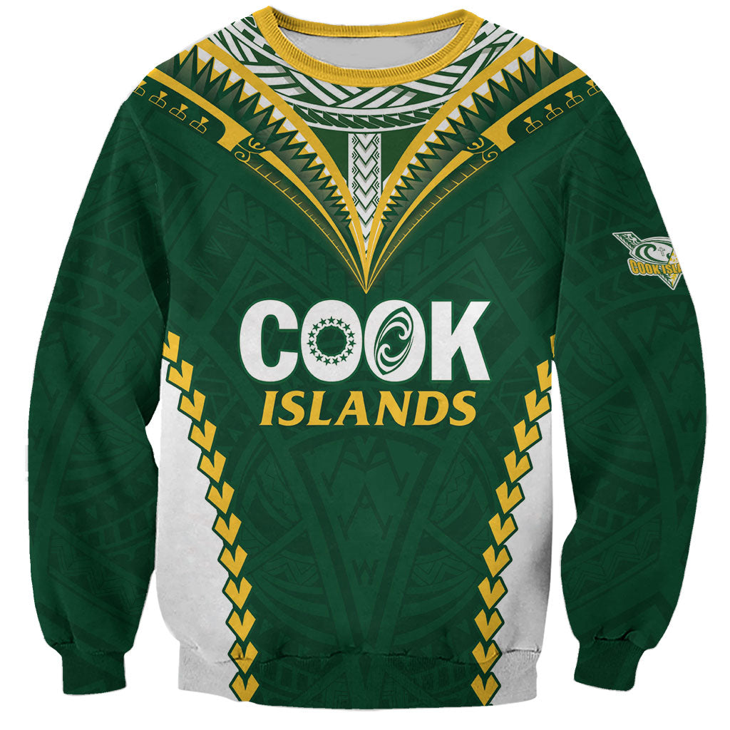 Custom Rugby League Cook Islands Sweatshirt Tribal Pattern Green Version LT01 Unisex Green - Polynesian Pride