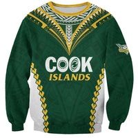 Custom Rugby League Cook Islands Sweatshirt Tribal Pattern Green Version LT01 Unisex Green - Polynesian Pride