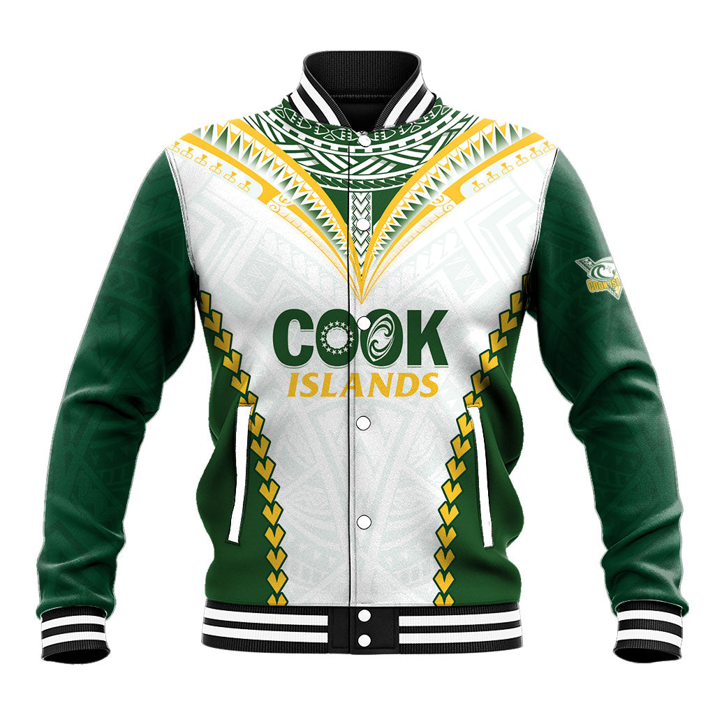 Custom Rugby League Cook Islands Baseball Jacket Tribal Pattern White Version LT01 Unisex White - Polynesian Pride