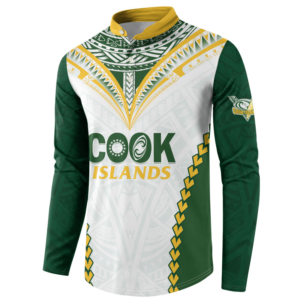 Custom Rugby League Cook Islands Button Sweatshirt Tribal Pattern White Version LT01 - Polynesian Pride