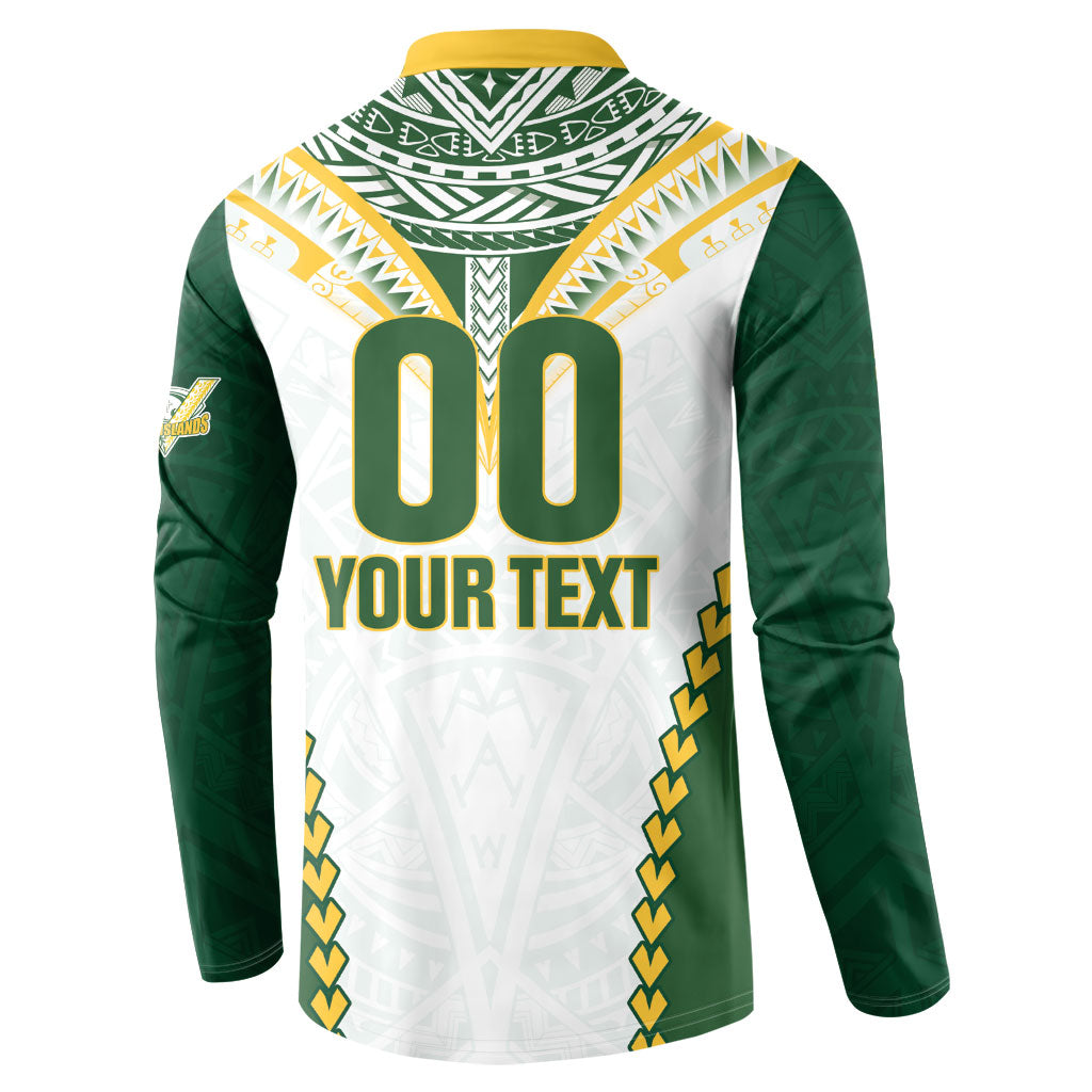 Custom Rugby League Cook Islands Button Sweatshirt Tribal Pattern White Version LT01 - Polynesian Pride