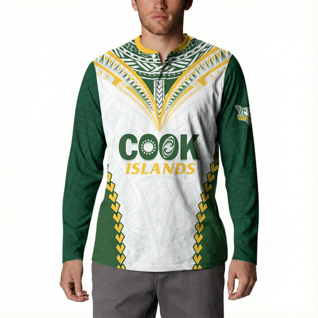 Custom Rugby League Cook Islands Button Sweatshirt Tribal Pattern White Version LT01 - Polynesian Pride