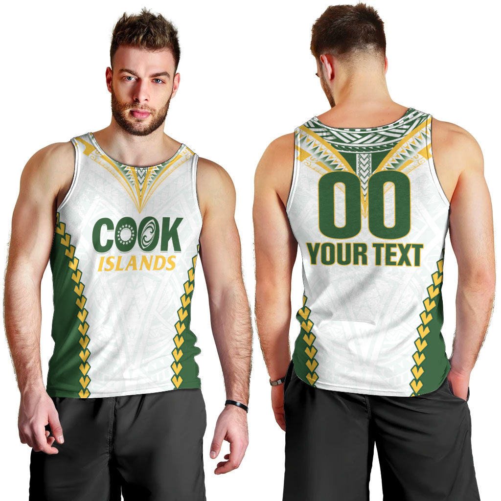 Custom Rugby League Cook Islands Men Tank Top Tribal Pattern White Version LT01 - Polynesian Pride