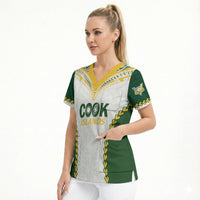 Custom Rugby League Cook Islands Scrub Top Tribal Pattern White Version LT01 - Polynesian Pride