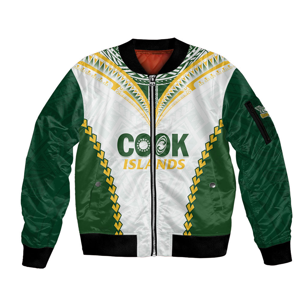 Custom Rugby League Cook Islands Sleeve Zip Bomber Jacket Tribal Pattern White Version