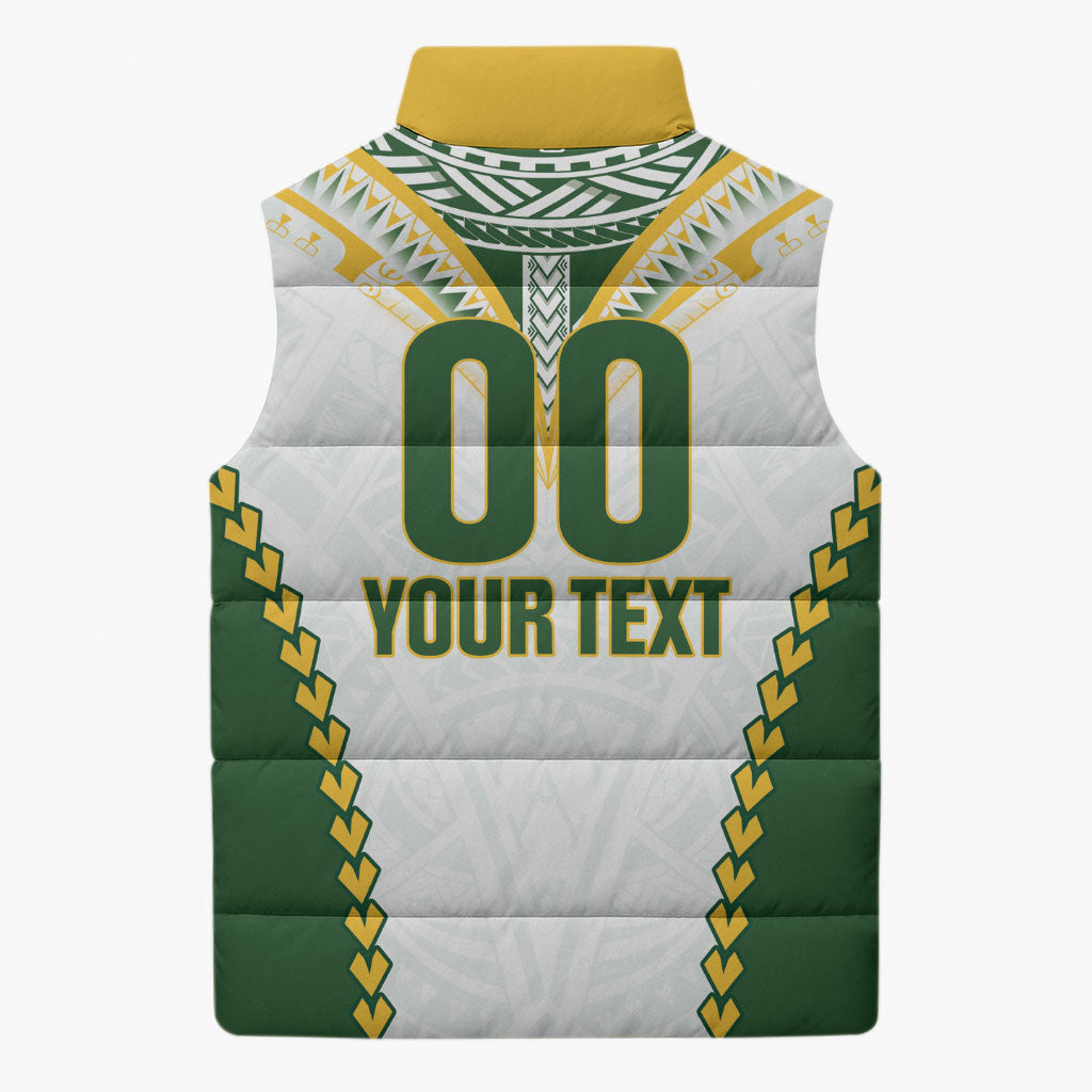 Custom Rugby League Cook Islands Sleeveless Puffer Jacket Tribal Pattern White Version LT01 - Polynesian Pride