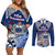 Custom Samoa Rugby Couples Matching Off Shoulder Short Dress and Long Sleeve Button Shirt Toa Samoa Myriad Patterns LT01 Blue - Polynesian Pride