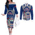 Custom Samoa Rugby Couples Matching Off The Shoulder Long Sleeve Dress and Long Sleeve Button Shirt Toa Samoa Myriad Patterns LT01 Blue - Polynesian Pride