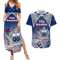 Custom Samoa Rugby Couples Matching Summer Maxi Dress and Hawaiian Shirt Toa Samoa Myriad Patterns LT01 Blue - Polynesian Pride
