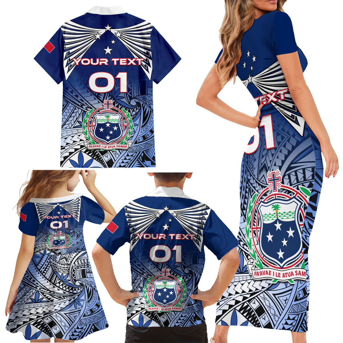 Custom Samoa Rugby Family Matching Short Sleeve Bodycon Dress and Hawaiian Shirt Toa Samoa Myriad Patterns LT01 - Polynesian Pride