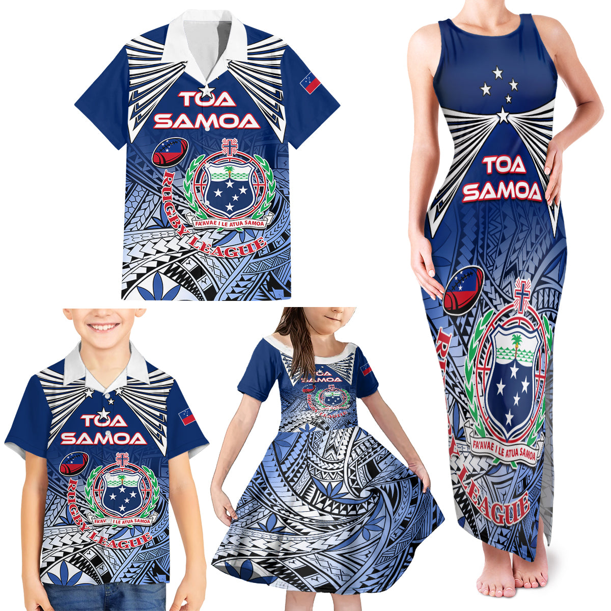 Custom Samoa Rugby Family Matching Tank Maxi Dress and Hawaiian Shirt Toa Samoa Myriad Patterns LT01 - Polynesian Pride