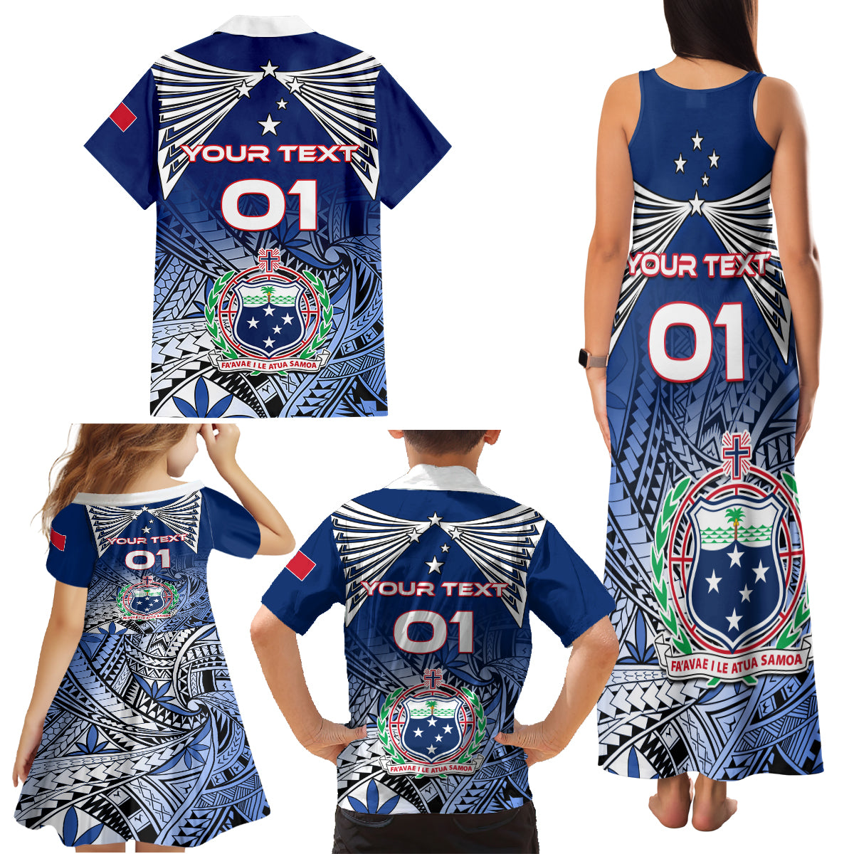 Custom Samoa Rugby Family Matching Tank Maxi Dress and Hawaiian Shirt Toa Samoa Myriad Patterns LT01 - Polynesian Pride