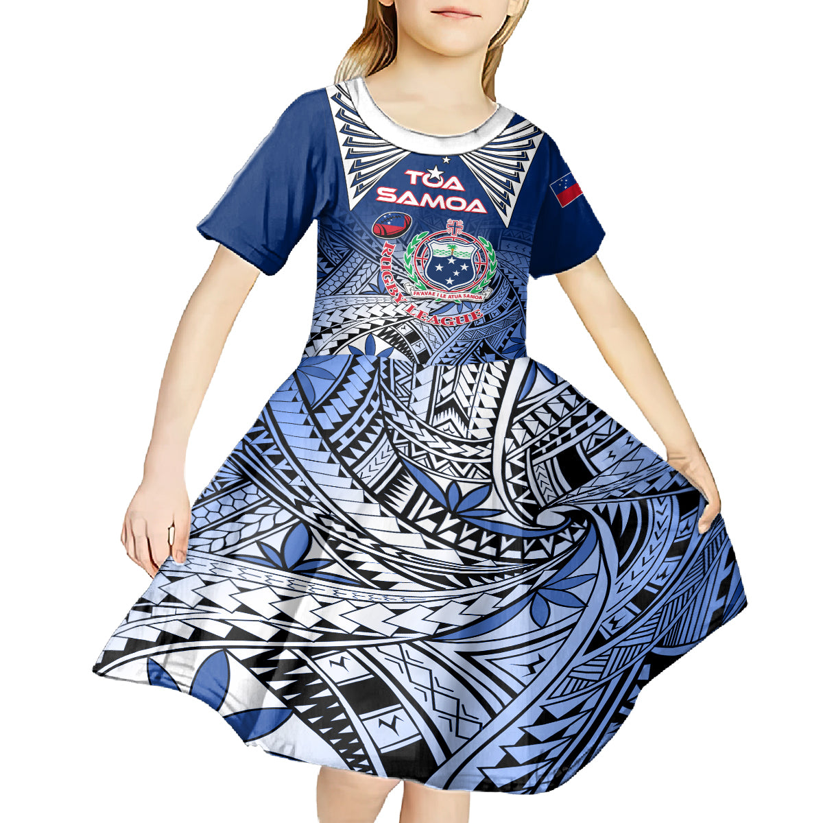 Custom Samoa Rugby Kid Short Sleeve Dress Toa Samoa Myriad Patterns LT01 - Polynesian Pride