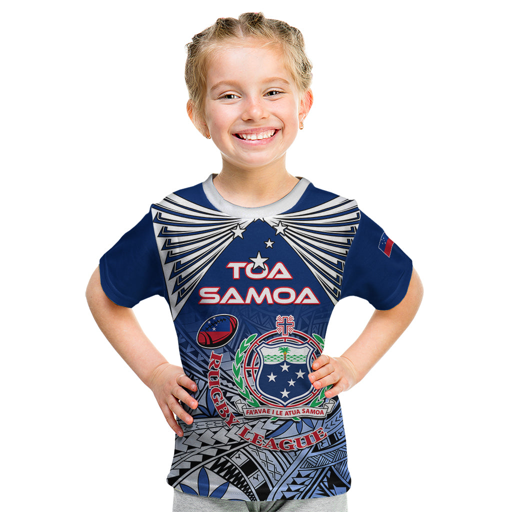 Custom Samoa Rugby Kid T Shirt Toa Samoa Myriad Patterns LT01 Blue - Polynesian Pride