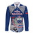 Custom Samoa Rugby Long Sleeve Button Shirt Toa Samoa Myriad Patterns LT01 Unisex Blue - Polynesian Pride