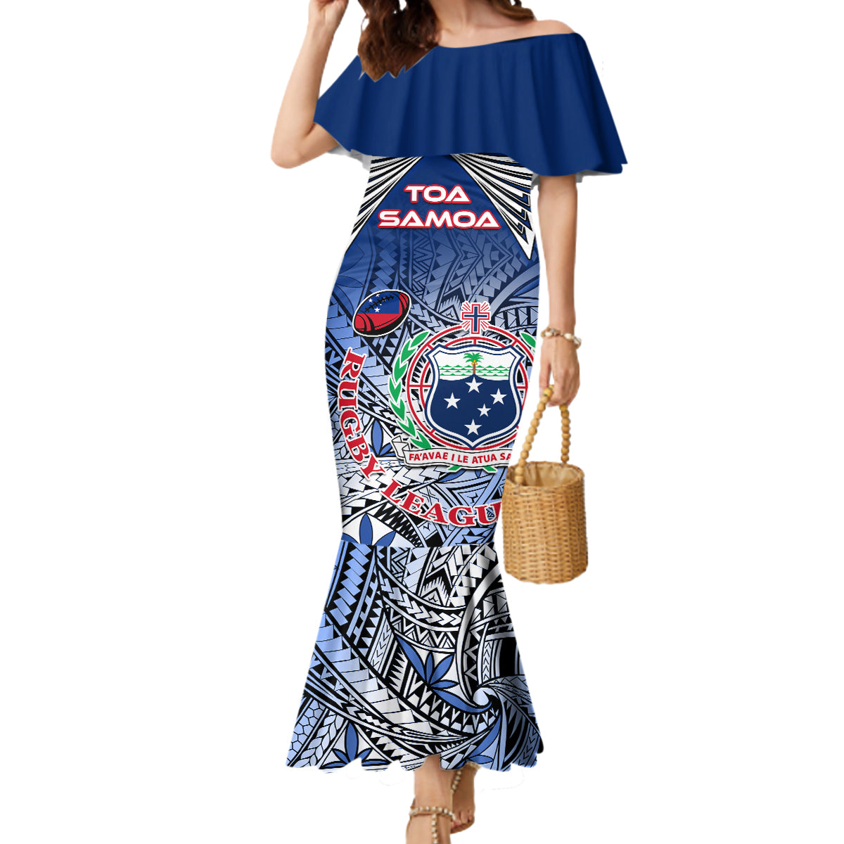 Custom Samoa Rugby Mermaid Dress Toa Samoa Myriad Patterns LT01 Women Blue - Polynesian Pride